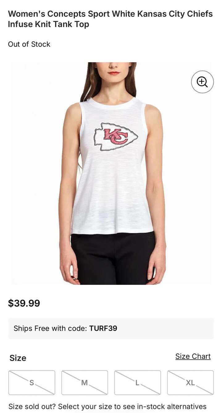 Women's KC Chiefs White Knit Tank Top, Sz M